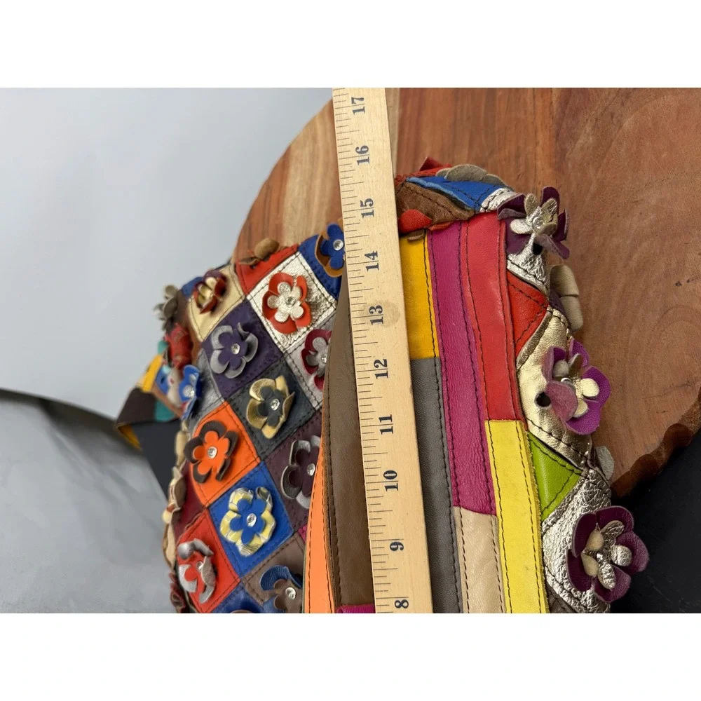 Unbranded Patchwork Floral Leather Hobo Bag Womens Medium Multi Color 3D Flower